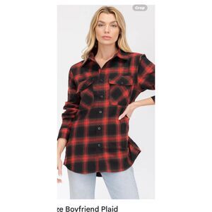 Zaful NWT Women’s Size L Oversized Boyfriend Red Black Plaid Checkered Flannel